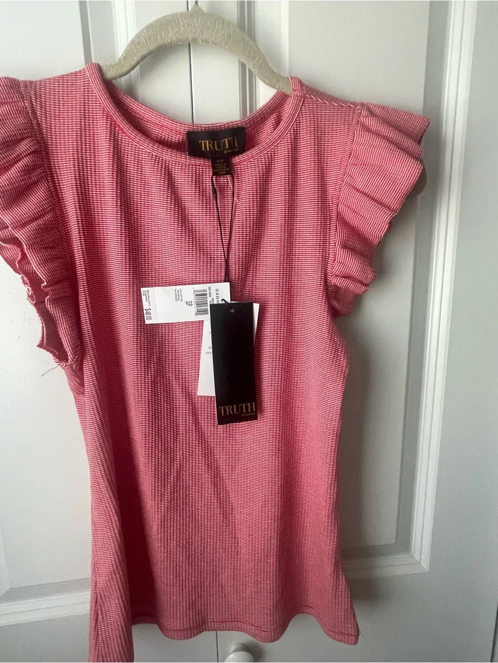 Truth Pink Ruffle Sleeve Ribbed Knit Top - Picture 2 of 8